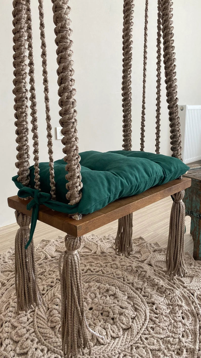 Macrame Swing With Wooden Base For Adults - Leechoo